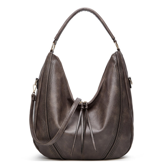 Women Large Capacity Tote Bag PU Leather Shoulder Bag Light Gray