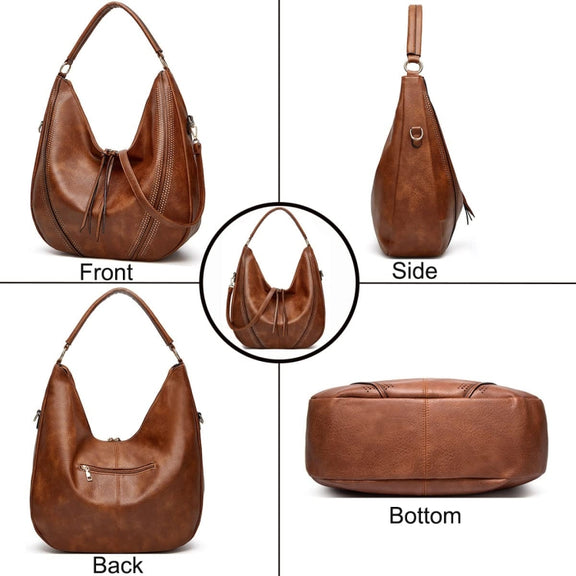 Women Large Capacity Tote Bag PU Leather Shoulder Bag Black