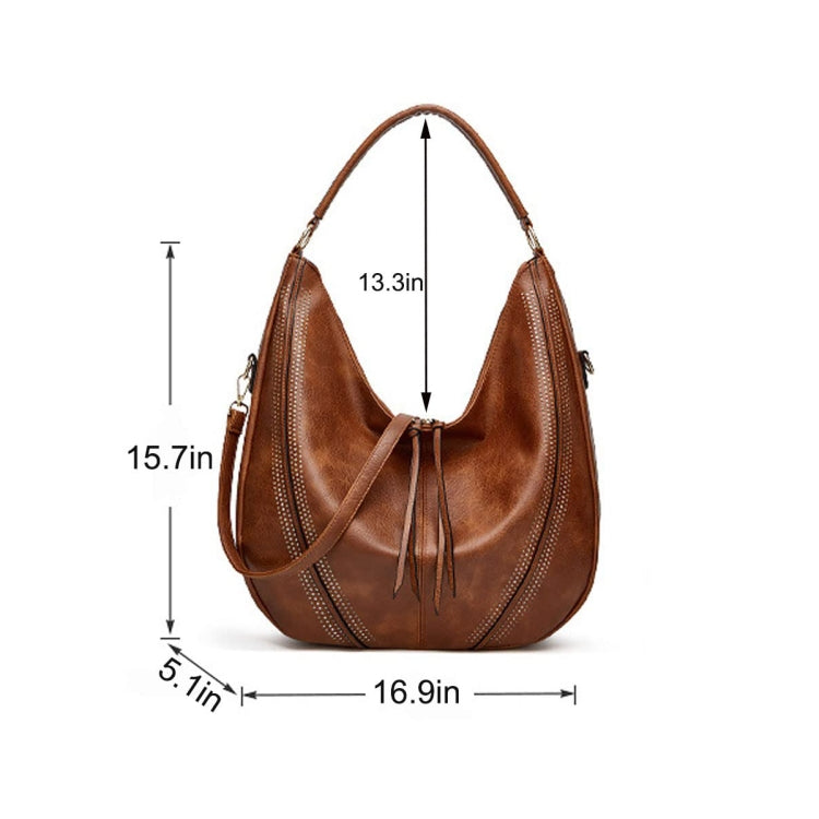 Women Large Capacity Tote Bag PU Leather Shoulder Bag Black