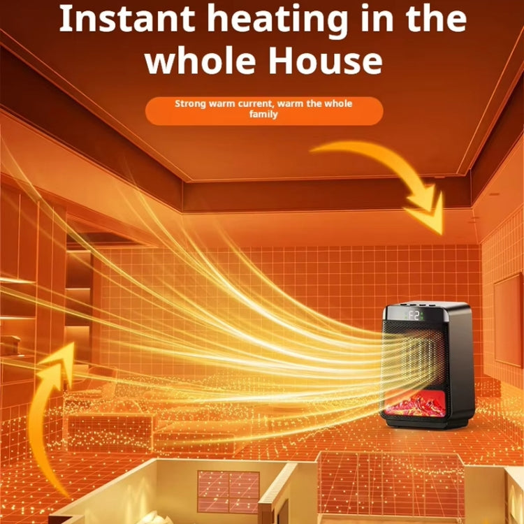E03 Desktop PTC Heater Dynamic Flame Light Warmer US Plug