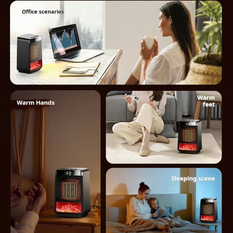 E03 Desktop PTC Heater Dynamic Flame Light Warmer US Plug