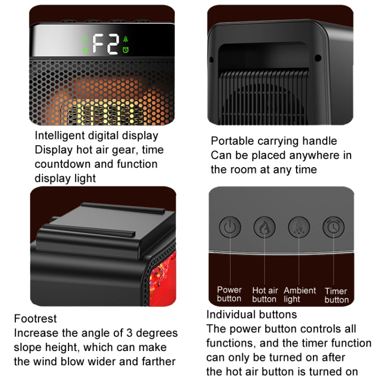 E03 Desktop PTC Heater Dynamic Flame Light Warmer US Plug