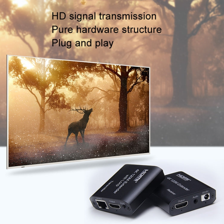 HDMI To RJ45 120m Single Network Cable 4K HD Network Extender, Receiver+Transmitter UK Plug(Black)