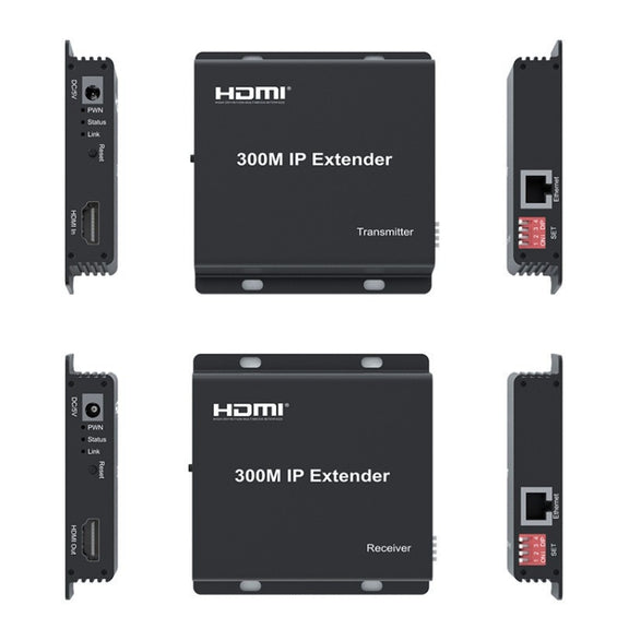 300m IP HDMI Extender HD Video Transmission, Transmitter + Receiver EU Plug(Black)