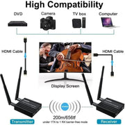 200m Wireless HDMI Extender Signal Amplifier, Transmitter+Receiver(Black)