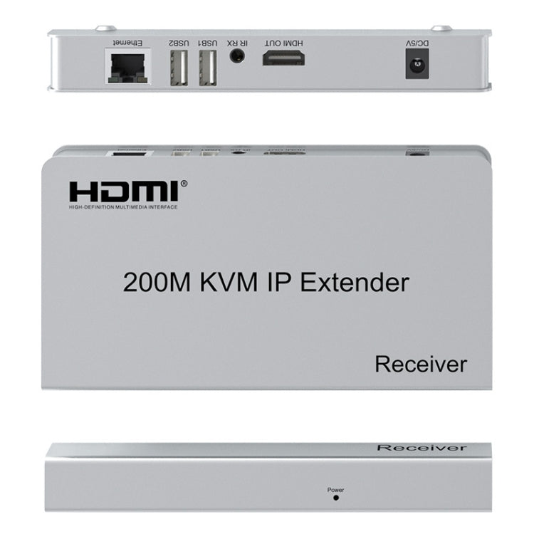 KVM 200m HDMI IP Extender RJ45 Network Cable Video Extender, Transmitter+Receiver, US Plug