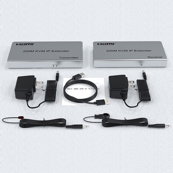 KVM 200m HDMI IP Extender RJ45 Network Cable Video Extender, Transmitter+Receiver, US Plug