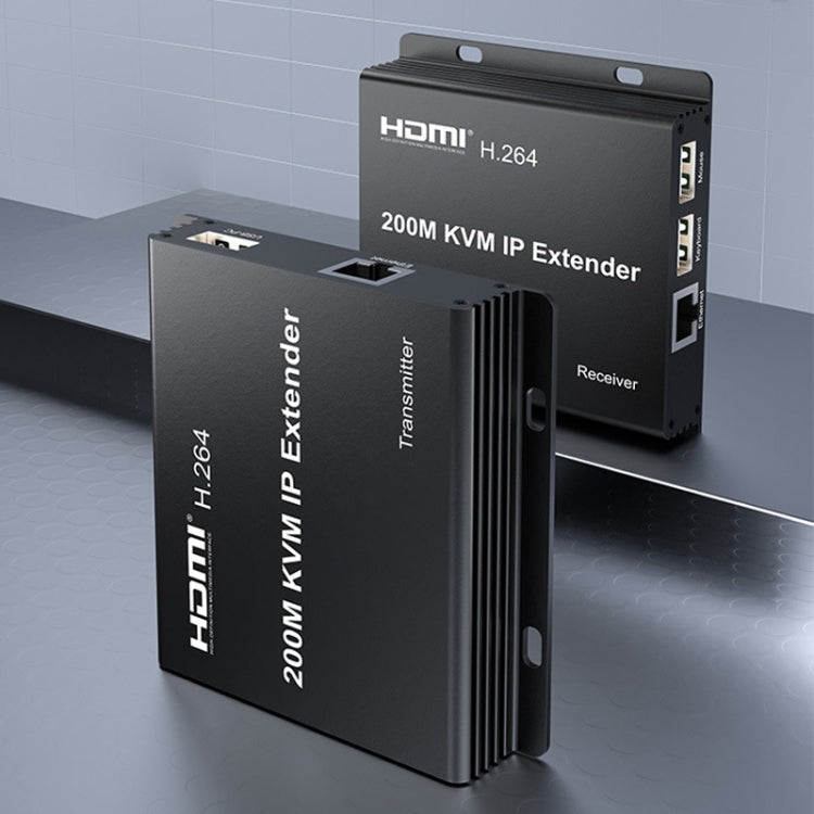 200m HDMI KVM IP Network Cable Extender H.264 Mouse Keyboard Extender EU Plug(Black)