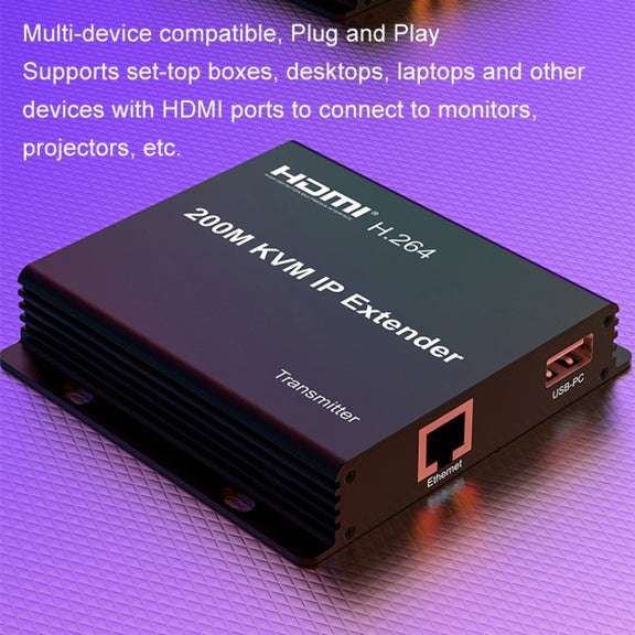 200m HDMI KVM IP Network Cable Extender H.264 Mouse Keyboard Extender US Plug(Black)