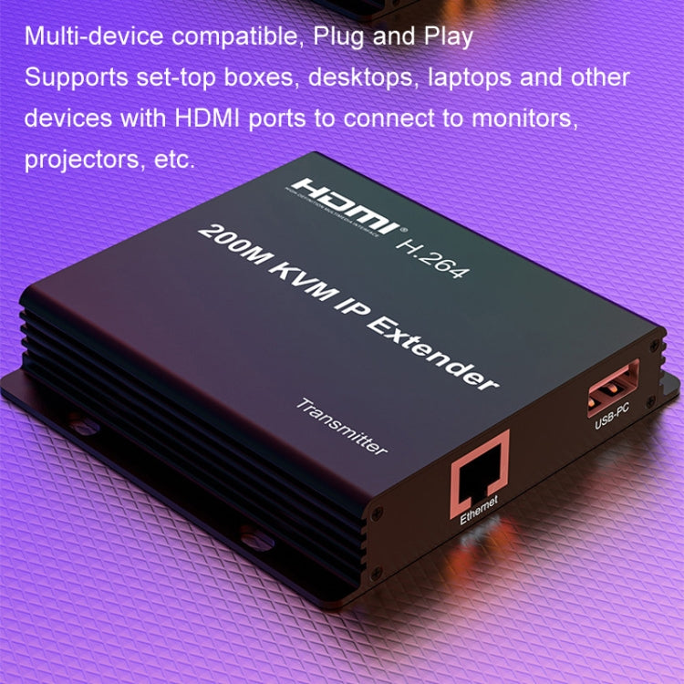 200m HDMI KVM IP Network Cable Extender H.264 Mouse Keyboard Extender EU Plug(Black)