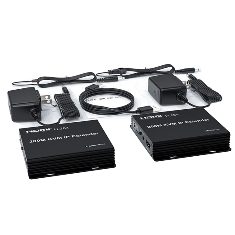 200m HDMI KVM IP Network Cable Extender H.264 Mouse Keyboard Extender US Plug(Black)