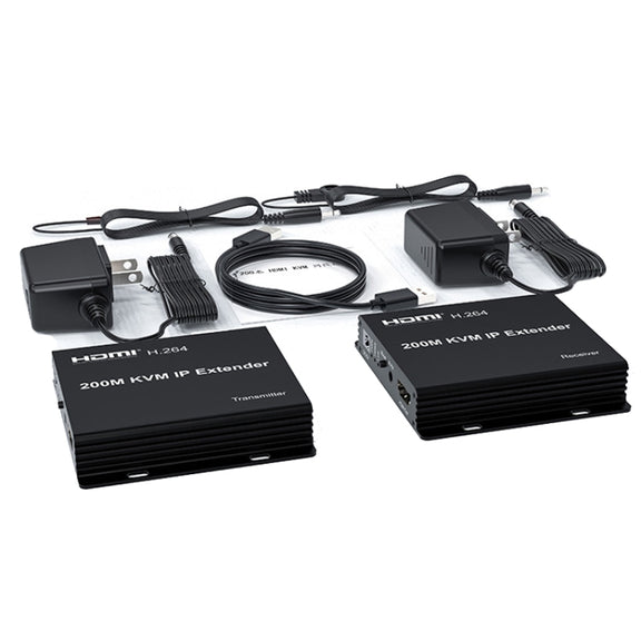 200m HDMI KVM IP Network Cable Extender H.264 Mouse Keyboard Extender US Plug(Black)