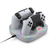 For PS5 Controller Dual Charger Charging Stand Docking Station With RGB Ambient Light(White)