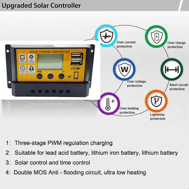 10A 12V/24V Simple Solar Controller Light Time Control Solar Panel Regulator Controller With USB
