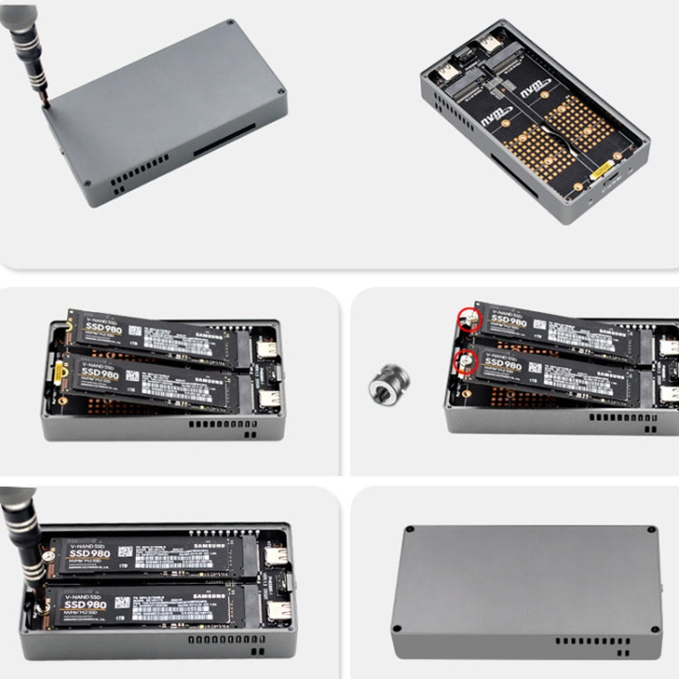 Dual M.2 NVME SSD RAID Array Mobile Hard Drive Enclosure Type-C USB3.2 GEN2x2 20G 586R(Dark Gray)