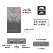 Dual M.2 NVME SSD RAID Array Mobile Hard Drive Enclosure Type-C USB3.2 GEN2x2 20G 586R(Dark Gray)
