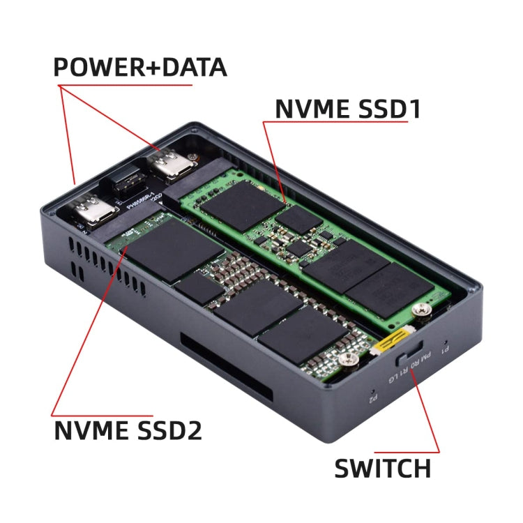 Dual M.2 NVME SSD RAID Array Mobile Hard Drive Enclosure Type-C USB3.2 GEN2x2 20G 586R(Dark Gray)
