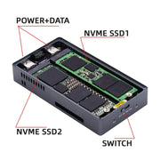 Dual M.2 NVME SSD RAID Array Mobile Hard Drive Enclosure Type-C USB3.2 GEN2x2 20G 586R(Dark Gray)