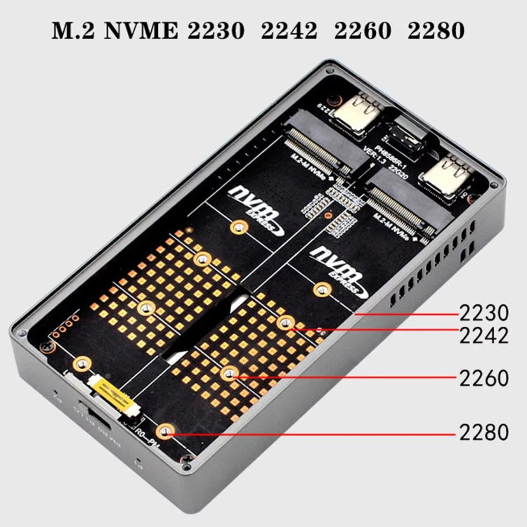 Dual M.2 NVME SSD RAID Array Mobile Hard Drive Enclosure Type-C USB3.2 GEN2x2 20G 586R(Dark Gray)