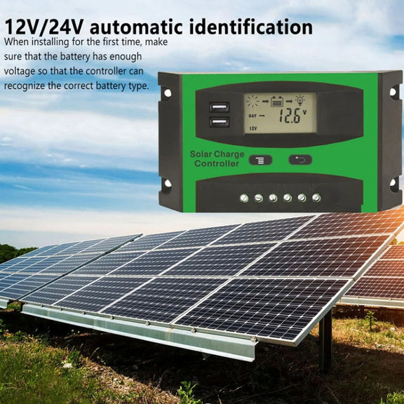 30A 12V/24V Solar Charge And Discharge Controller Dual USB Port LCD Solar Cells Panel Charge Regulator