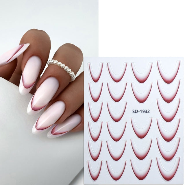 SD-1932 Line Nail Art Stickers Self-Adhesive Gradient Color French Manicure Stickers DIY Nail Tips Decals