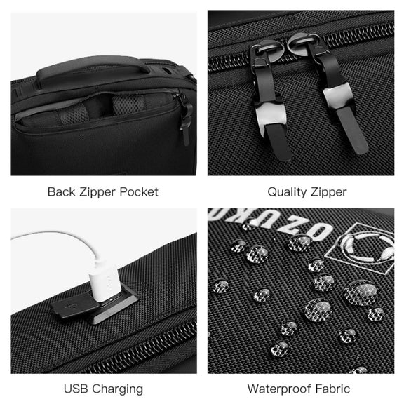 Ozuko Business Laptop USB Backpack Men Schoolbag(Black)