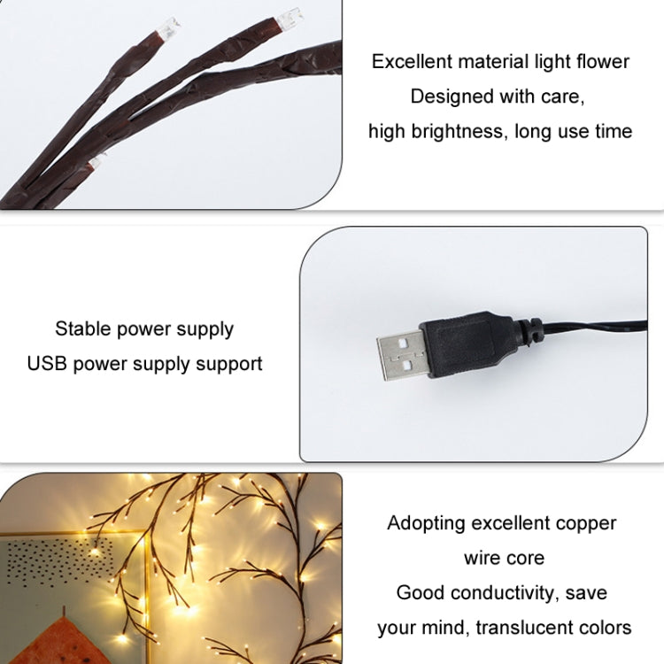 2.3m 144 LEDs Branch Rattan String Lights Wedding Home Decor Garland Lamps, Style: USB Always-on(Warm White)