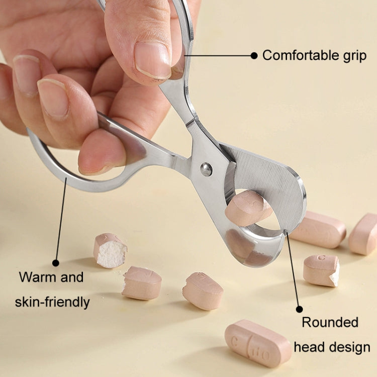 Portable Pill Cutter Stainless Steel Cigar Dispensing Scissors, Style: Round Handle Silver