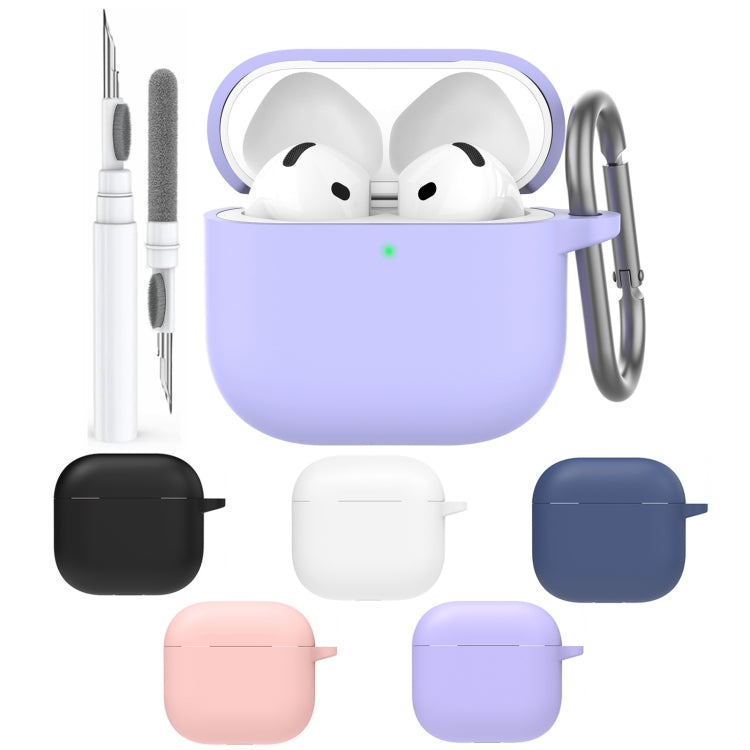 For Airpods 4 AhaStyle WG163 Earphone Drop-Proof Dust-Proof Silicone Protective Case With Cleanning Pen(Purple)