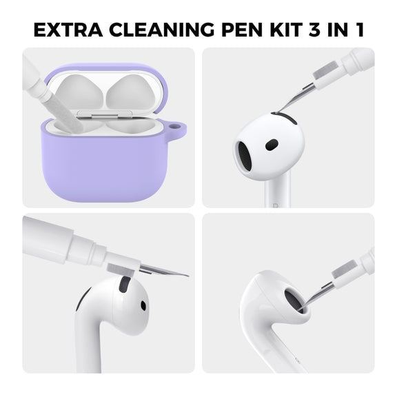 For Airpods 4 AhaStyle WG163 Earphone Drop-Proof Dust-Proof Silicone Protective Case With Cleanning Pen(Purple)