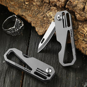 Multifunctional Titanium Keychain Outdoor Portable Defense Mini Folding Knife, Style: With 2 Titanium Ring
