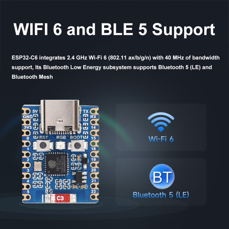 Waveshare ESP32-C6 Mini WiFi 6 & Bluetooth 5 Dual Processors Development Board, Spec: Zero