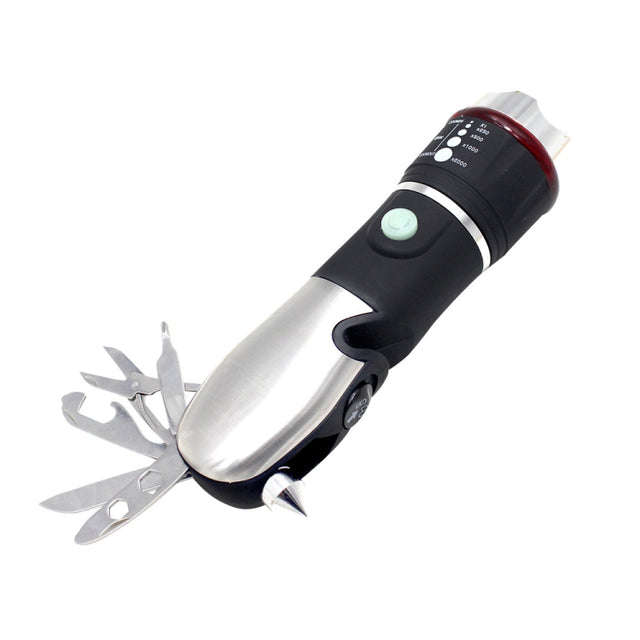 Outdoor Window Breaking Escape Safety Hammer Emergency Flashlight(Black White)