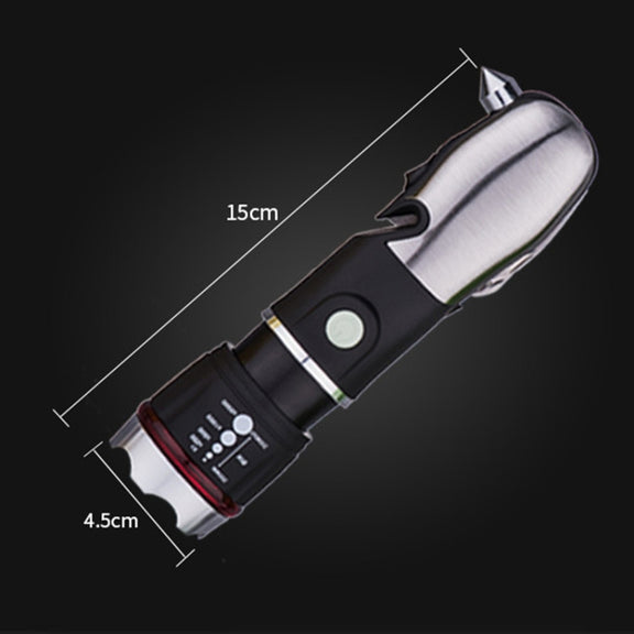 Outdoor Window Breaking Escape Safety Hammer Emergency Flashlight(Black White)
