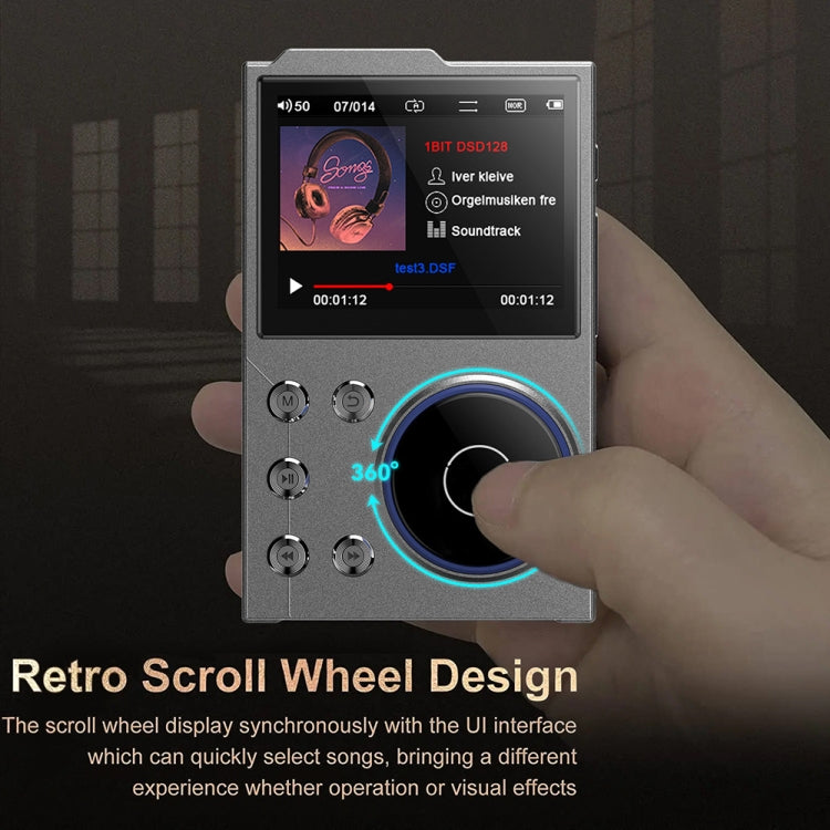 2.4 Inch HIFI Bluetooth Music Player DSD256 Mastering Sound Quality Walkman, Memory: 16GB+8GB(Black)