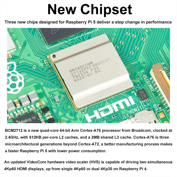 Waveshare For Raspberry Pi 5 2.4GHz Quad-Core BCM2712 Processor Development Board, Spec: 2GB