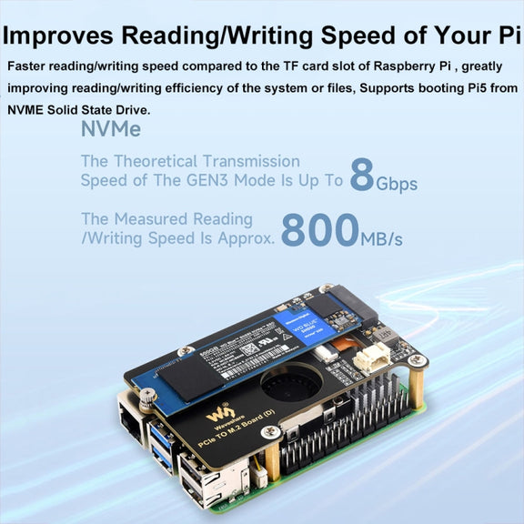 Waveshare For Raspberry Pi 5 PCIe To M.2 Adapter Board Support NVMe Protocol(27709)