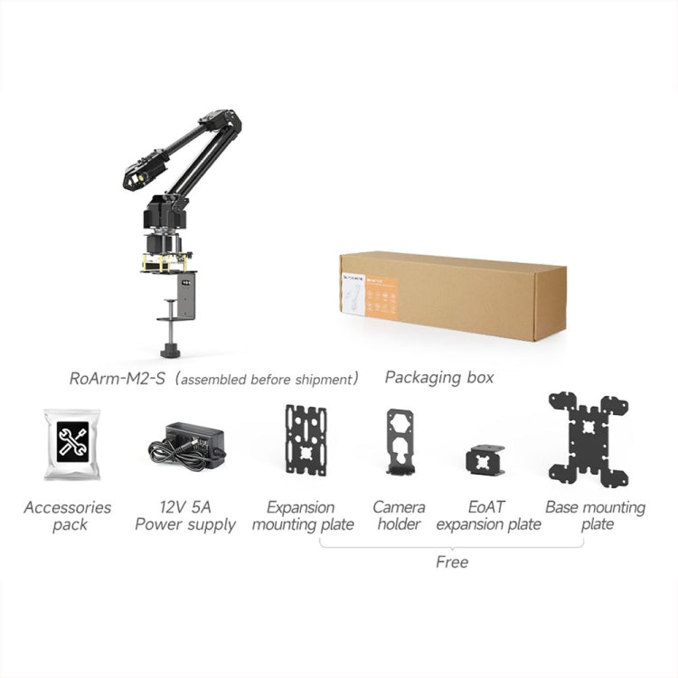Waveshare 25118 RoArm-M2-S Desktop Robotic Arm Kit, Based On ESP32, 4-DOF(US Plug)