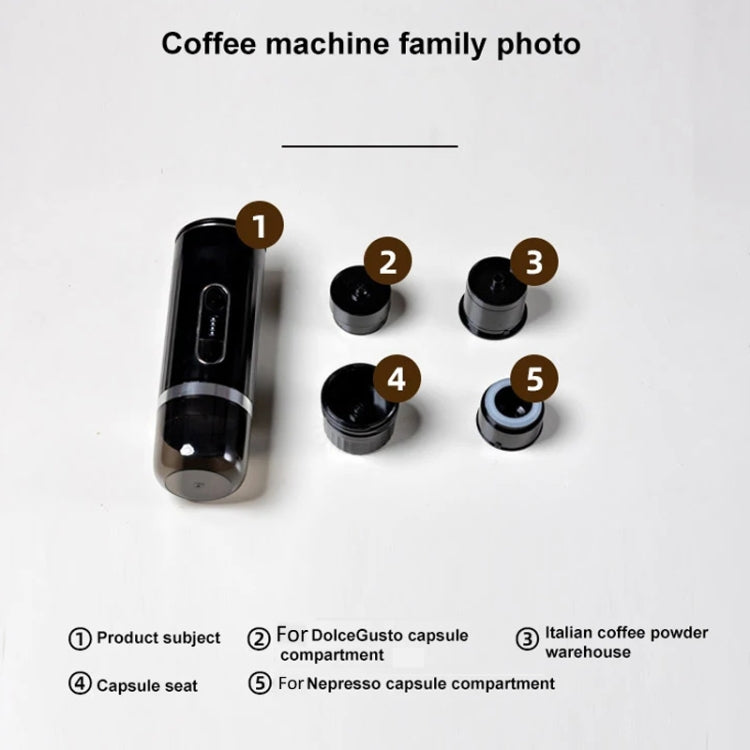 3 In 1 Automatic Wireless Italian Capsule Coffee Machine Portable Rechargeable Heating Coffee Maker(Black)