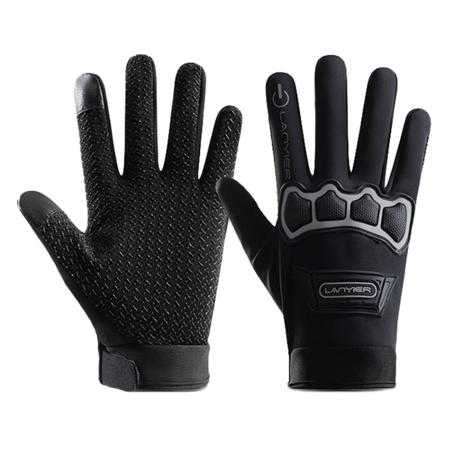 LANYIER Fall Winter Motorcycle Outdoor Riding Gloves Men Velvet Warm Non-slip Touch Screen Windproof Gloves, Size: Average(Gray)