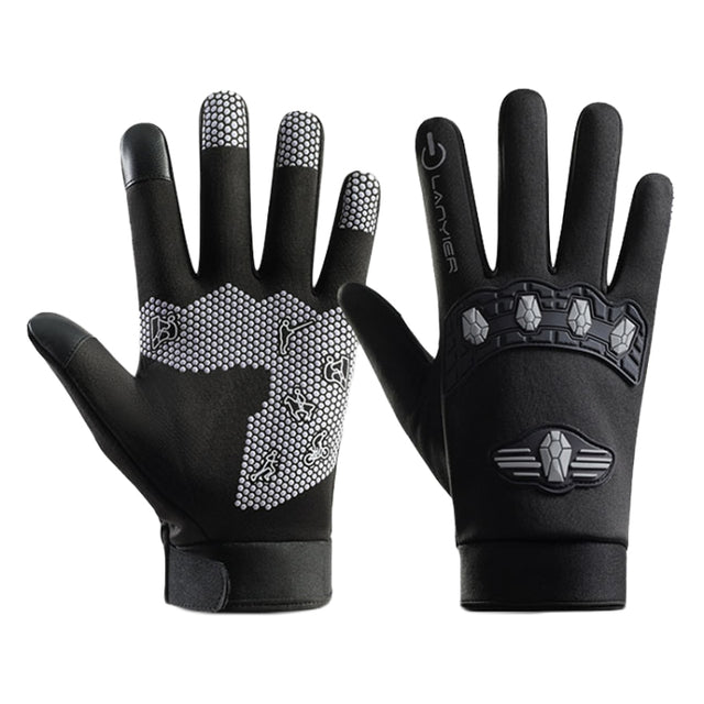 LANYIER Fall Winter Men Outdoor Motorcycle Gloves Riding Warm Windproof Anti-Slip Water-resistant Touch Screen Gloves, Size: Average(Gray)