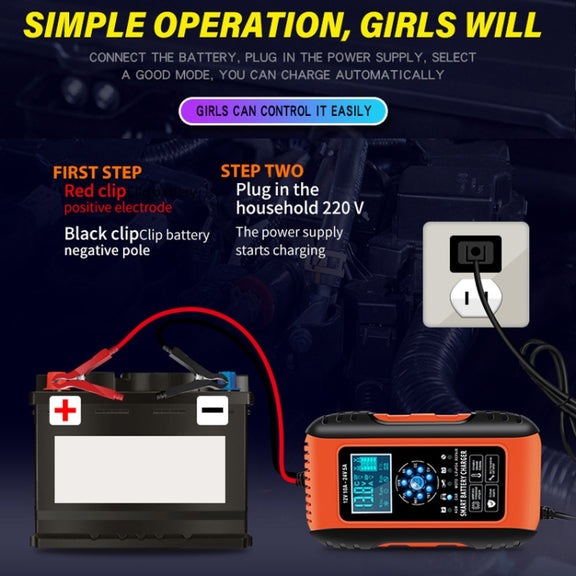 ANHTCzyx 12V/24V 6-180AH 7-Stage Smart Car Motorcycle Battery Charger(AU Plug)