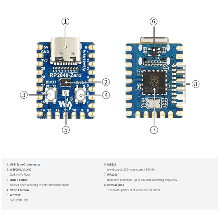 Waveshare Pico-Like MCU Board Based On Raspberry Pi RP2040, Spec: Zero