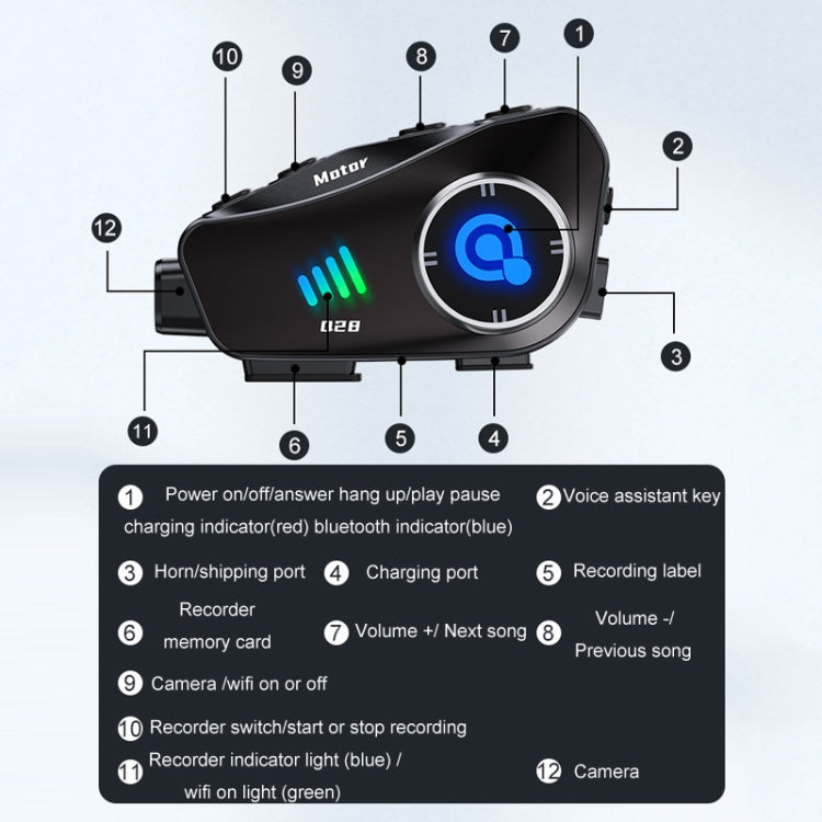 KUQIBAO Q28 Motorcycle Riding Helmet Bluetooth-compatible Headset Recorder(Soft Microphone)