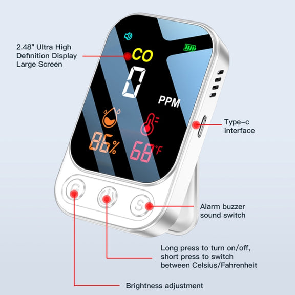 3 In 1 Multifunctional Portable Carbon Monoxide Detector(White)