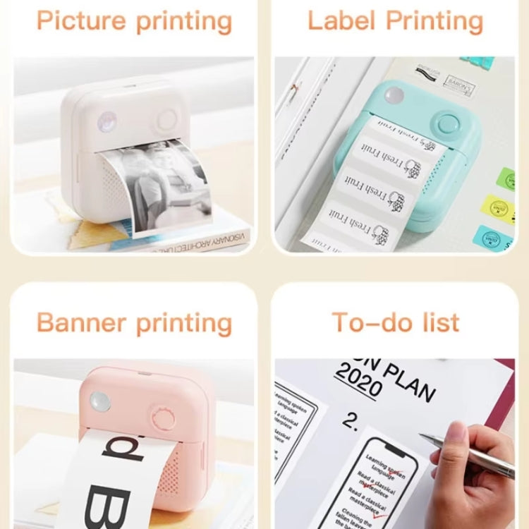 200DPI Mini Label Printer Thermal Inkless Black And White Printer With 1 Roll Printing Paper(Blue)