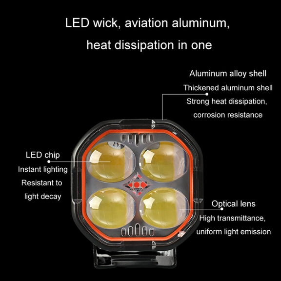 LED Motorcycle Spotlight With Red Devil Eye Spotlight High and Low Beam External Headlight