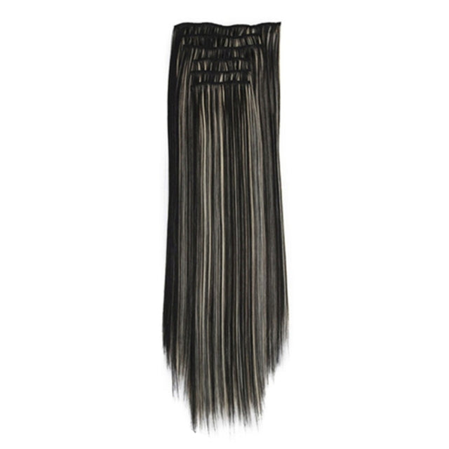 7pcs / Set Clips Long Straight Hair Extension Pieces 16 Clips Chemical Fiber Wigs, Model: 1BH613#
