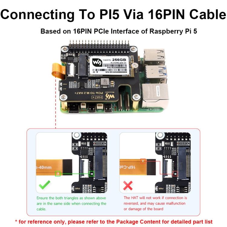 Waveshare For Raspberry Pi 5 PCIe To M.2 Adapter, NVMe Protocol M.2 SSD Basic Kit