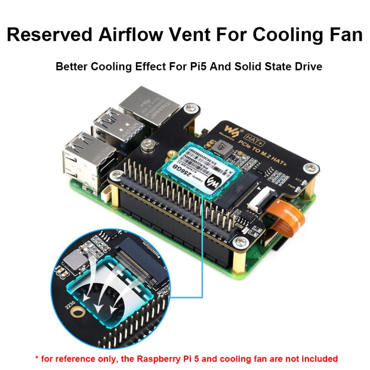 Waveshare For Raspberry Pi 5 PCIe To M.2 Adapter, NVMe Protocol M.2 SSD Basic Kit